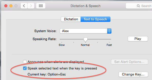 Enable text to speech in OS X System Preferences application